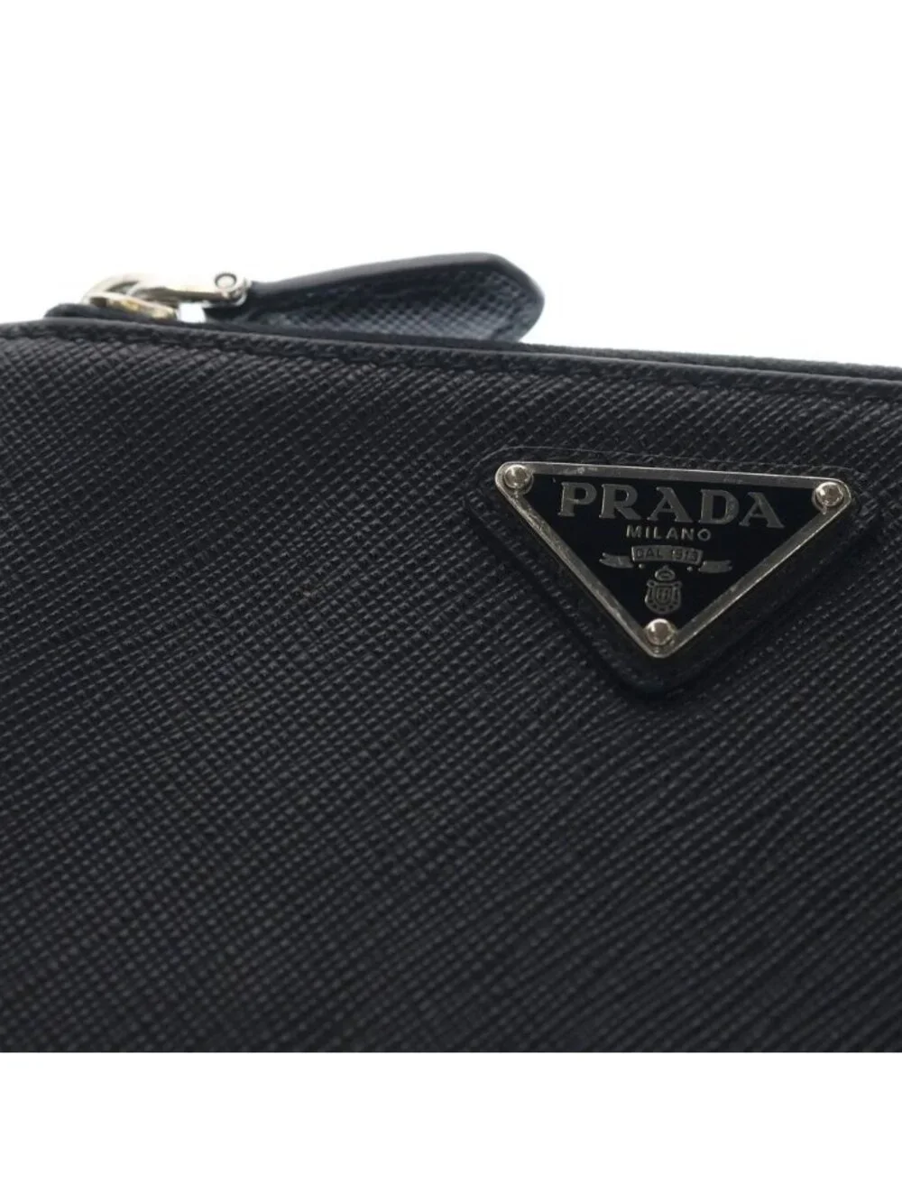 Prada Triangle Logo Saffiano Leather Card Case Business Holder Coin Black